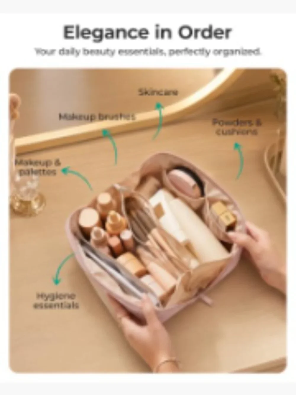 Flat-Open Travel Makeup Bag Organizer Water-Resistant Cosmetic Case